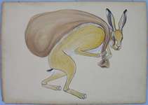 Lucie Ferliková, From cycle visual lesson no.7 - Hare in a sack, 100x70 cm, acryl on cardboard, 2009